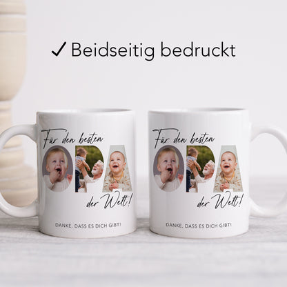 Opa Geschenk Geburtstag Tasse personalisierte Fototasse mit Fotos der Enkelkinder Bester Opa der Welt Großvater