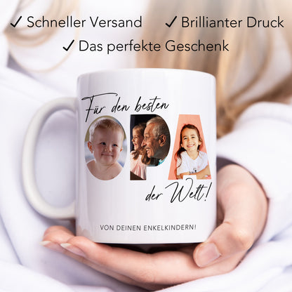 Opa Geschenk Geburtstag Tasse personalisierte Fototasse mit Fotos der Enkelkinder Bester Opa der Welt Großvater