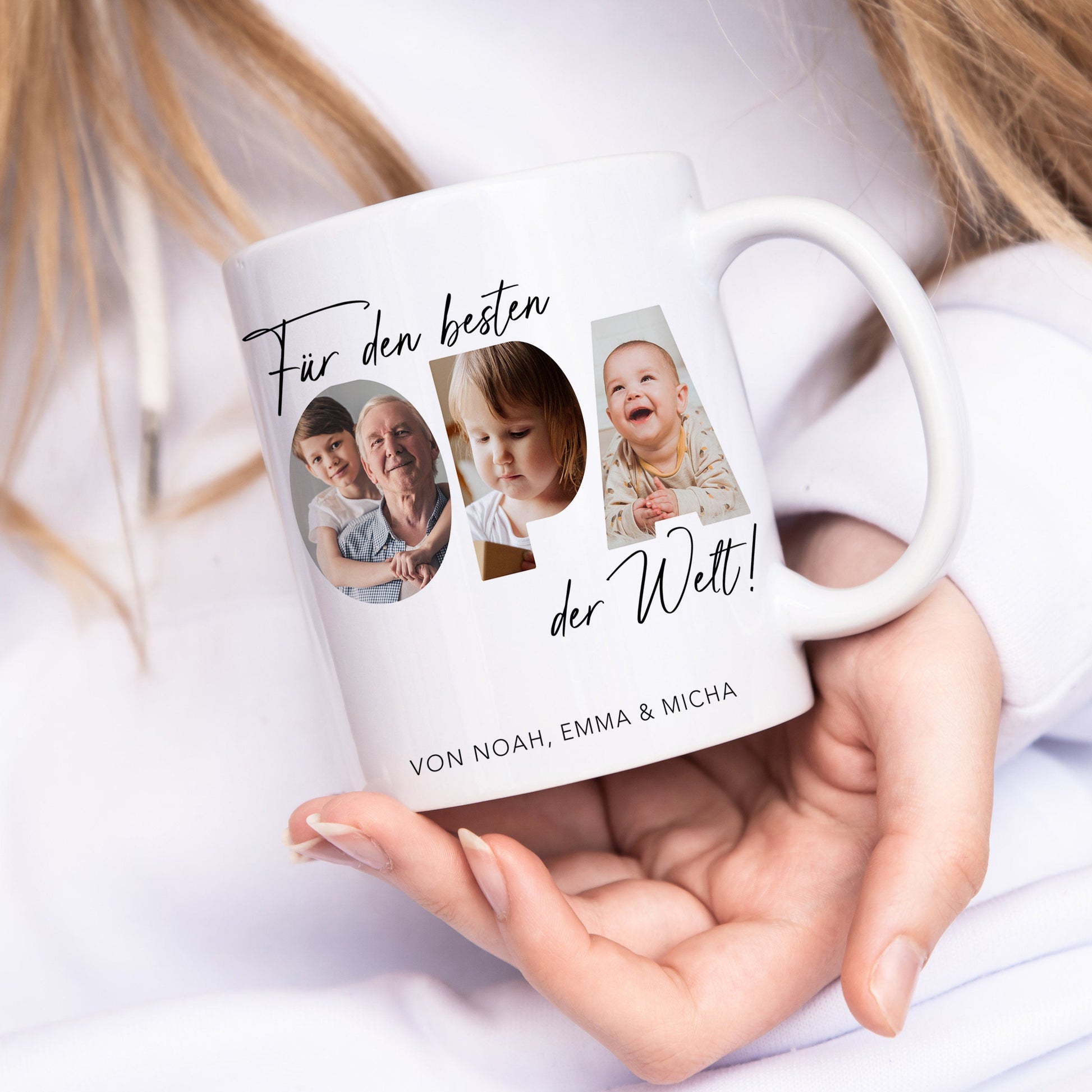 Opa Geschenk Geburtstag Tasse personalisierte Fototasse mit Fotos der Enkelkinder Bester Opa der Welt Großvater