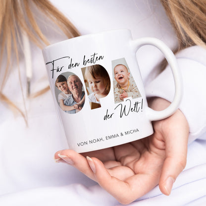 Opa Geschenk Geburtstag Tasse personalisierte Fototasse mit Fotos der Enkelkinder Bester Opa der Welt Großvater