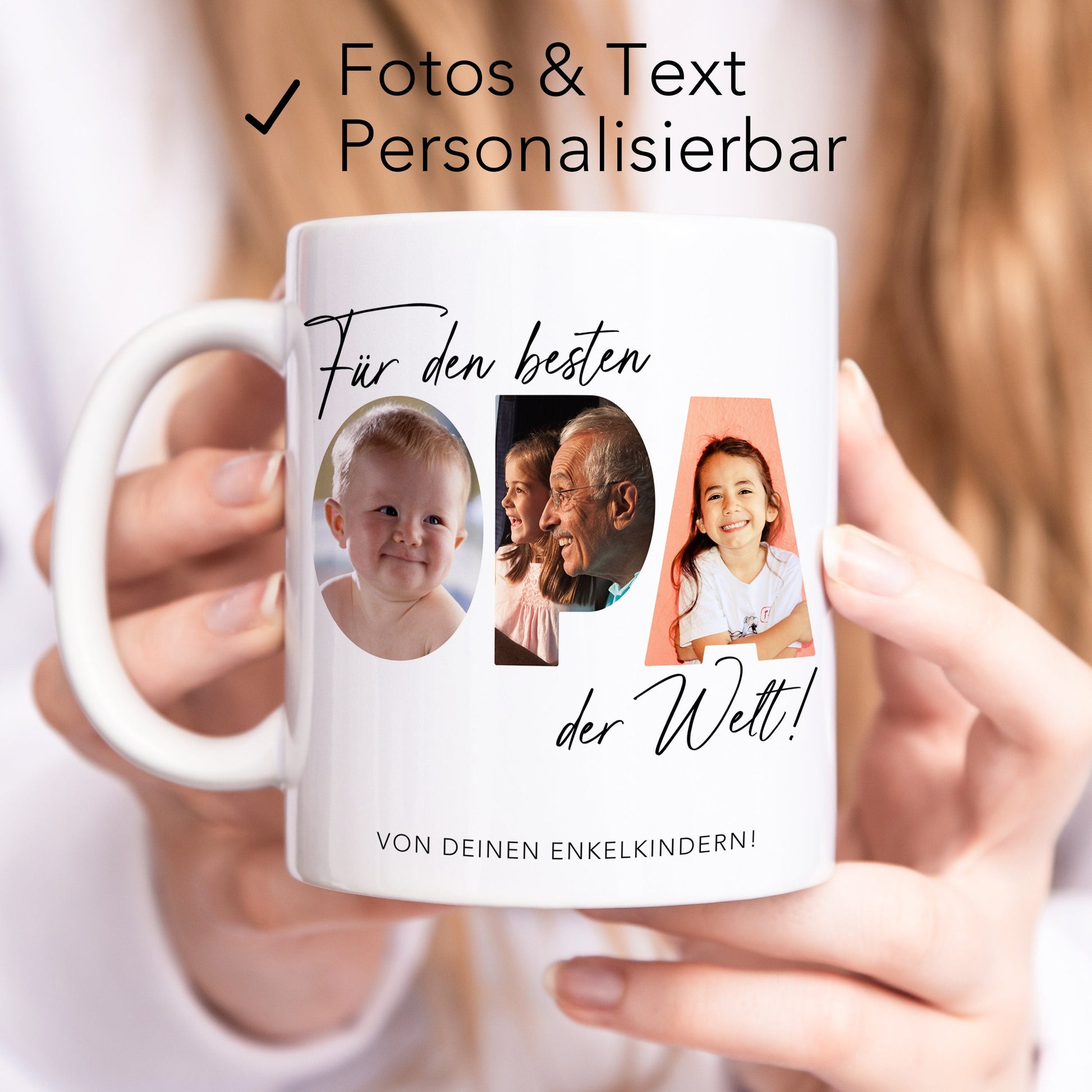 Opa Geschenk Geburtstag Tasse personalisierte Fototasse mit Fotos der Enkelkinder Bester Opa der Welt Großvater