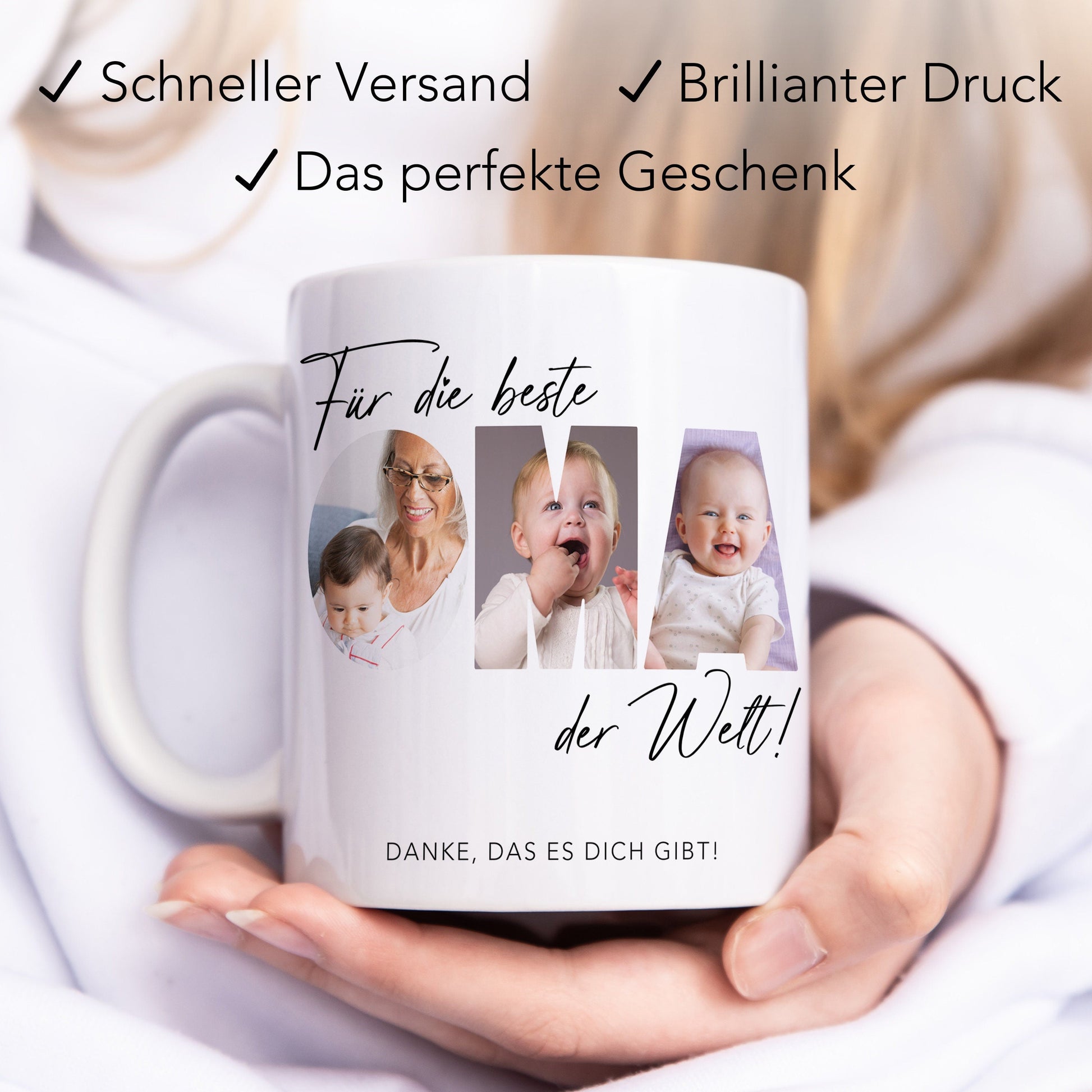 Oma Geschenk Geburtstag Tasse personalisierte Fototasse mit Fotos der Enkelkinder Beste Oma der Welt Großvater