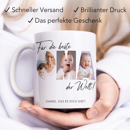 Oma Geschenk Geburtstag Tasse personalisierte Fototasse mit Fotos der Enkelkinder Beste Oma der Welt Großvater