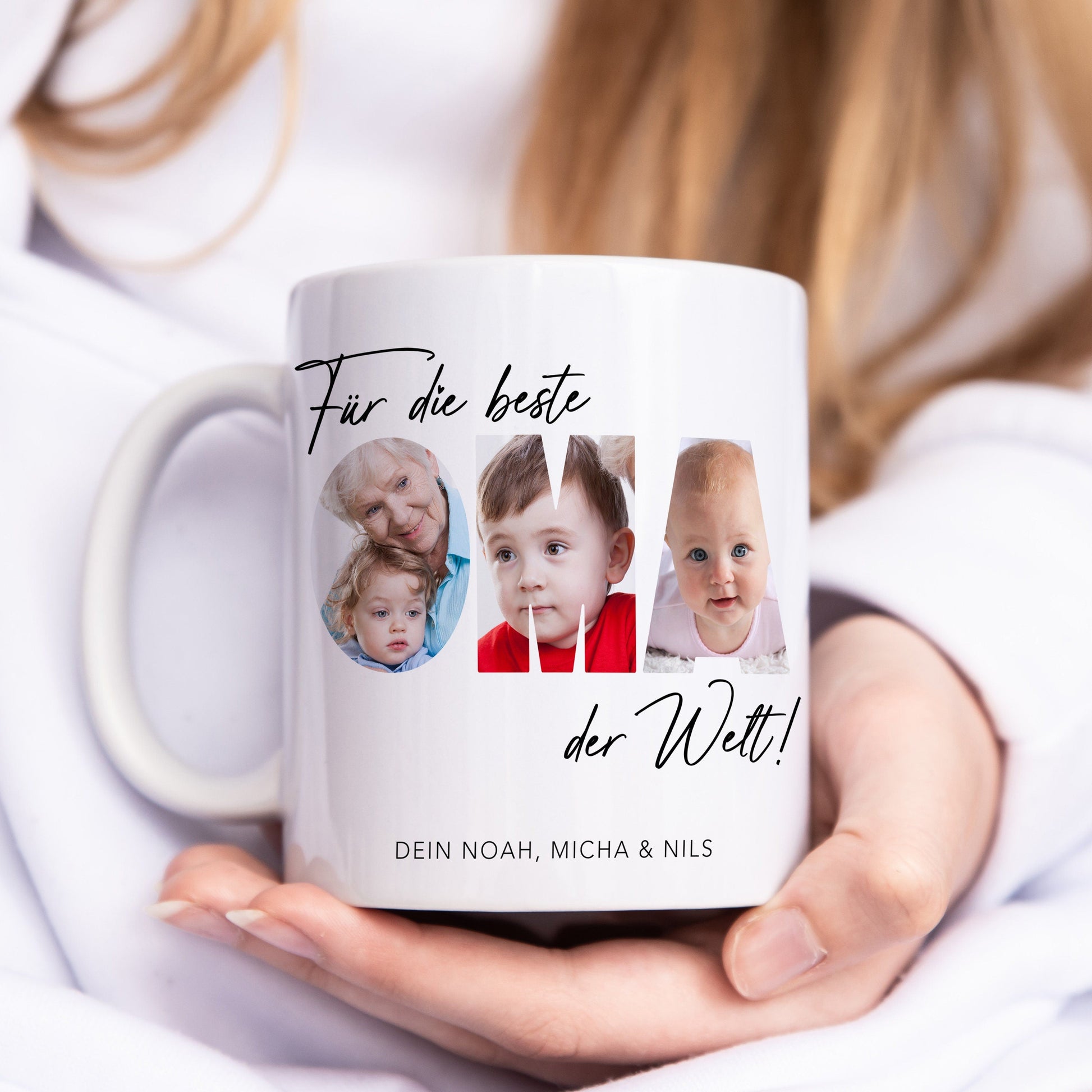 Oma Geschenk Geburtstag Tasse personalisierte Fototasse mit Fotos der Enkelkinder Beste Oma der Welt Großvater
