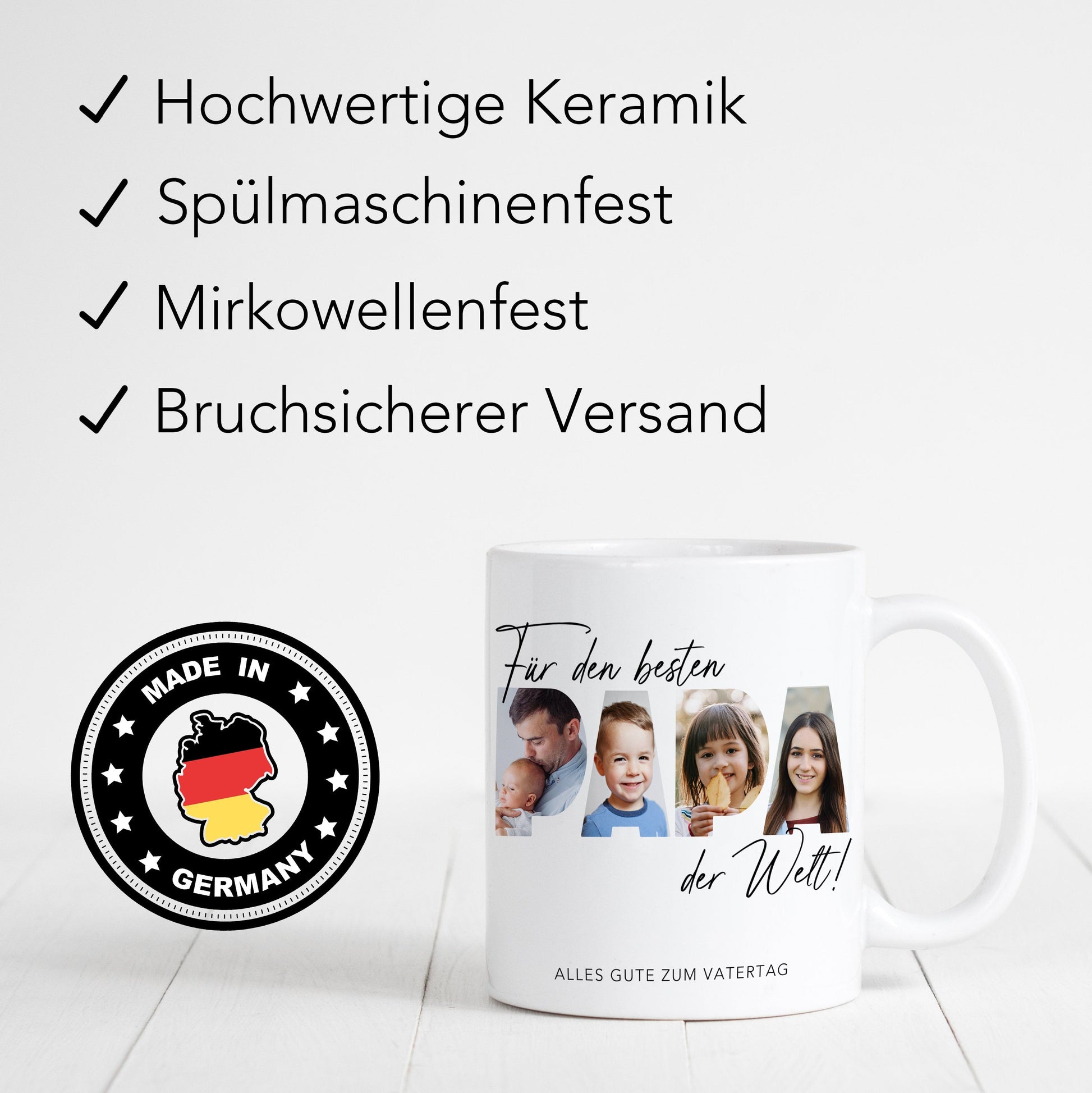 Papa Geschenk zum Geburtstag Fototasse Vater personalisiert Tasse mit Fotos der Kinder Bester Papa der Welt Vatertagsgeschenk