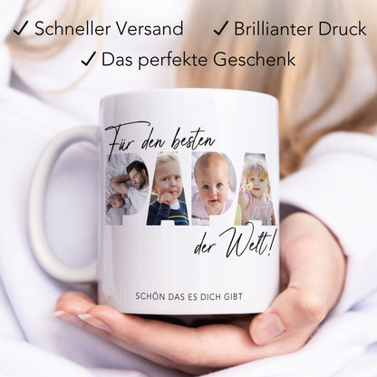 Papa Geschenk zum Geburtstag Fototasse Vater personalisiert Tasse mit Fotos der Kinder Bester Papa der Welt Vatertagsgeschenk