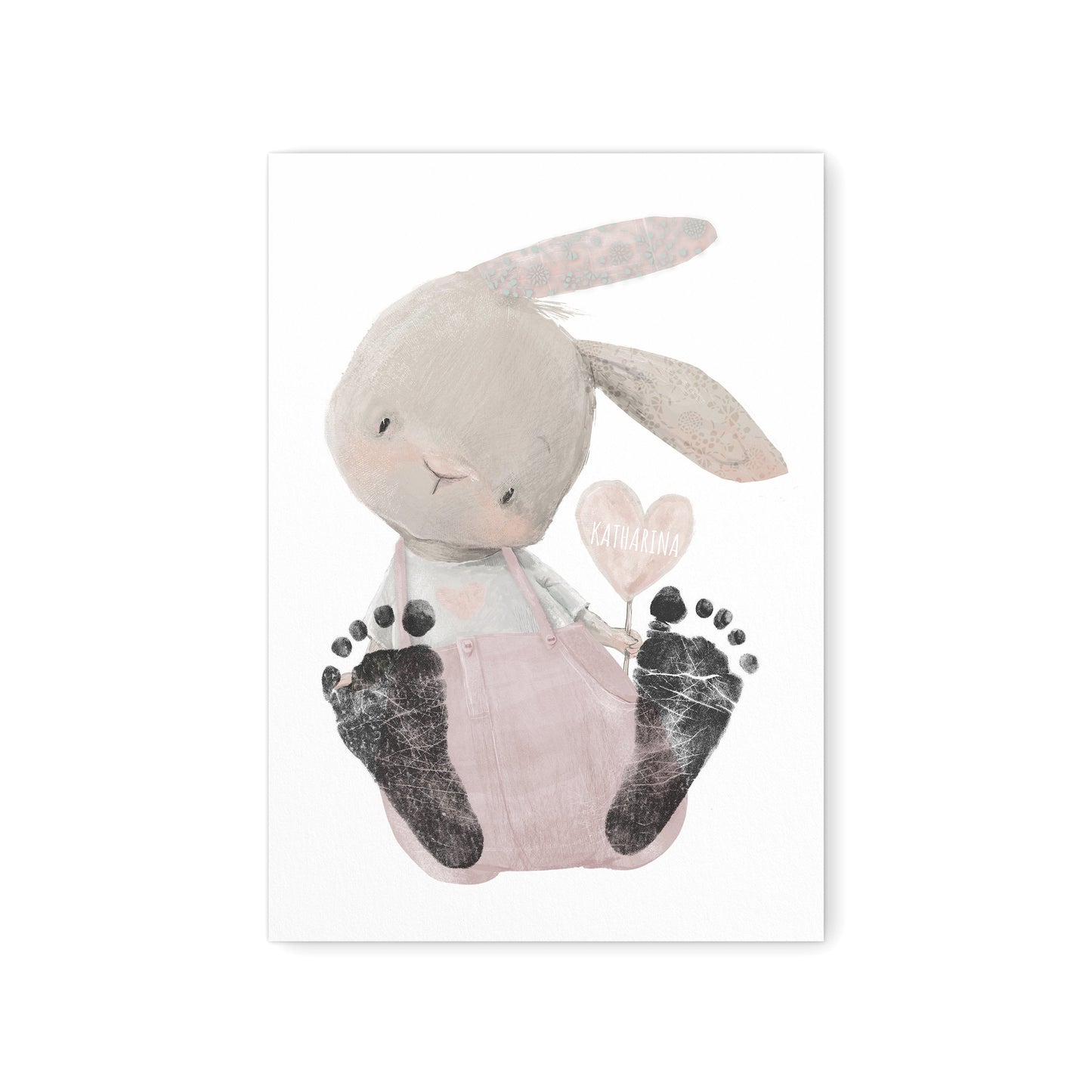Baby Fußabdruck Bild Hase Altrosa Fußabdrücke Personalisiert Babygeschenk zur Geburt Geschenk Kleinkind Kinderzimmerdeko