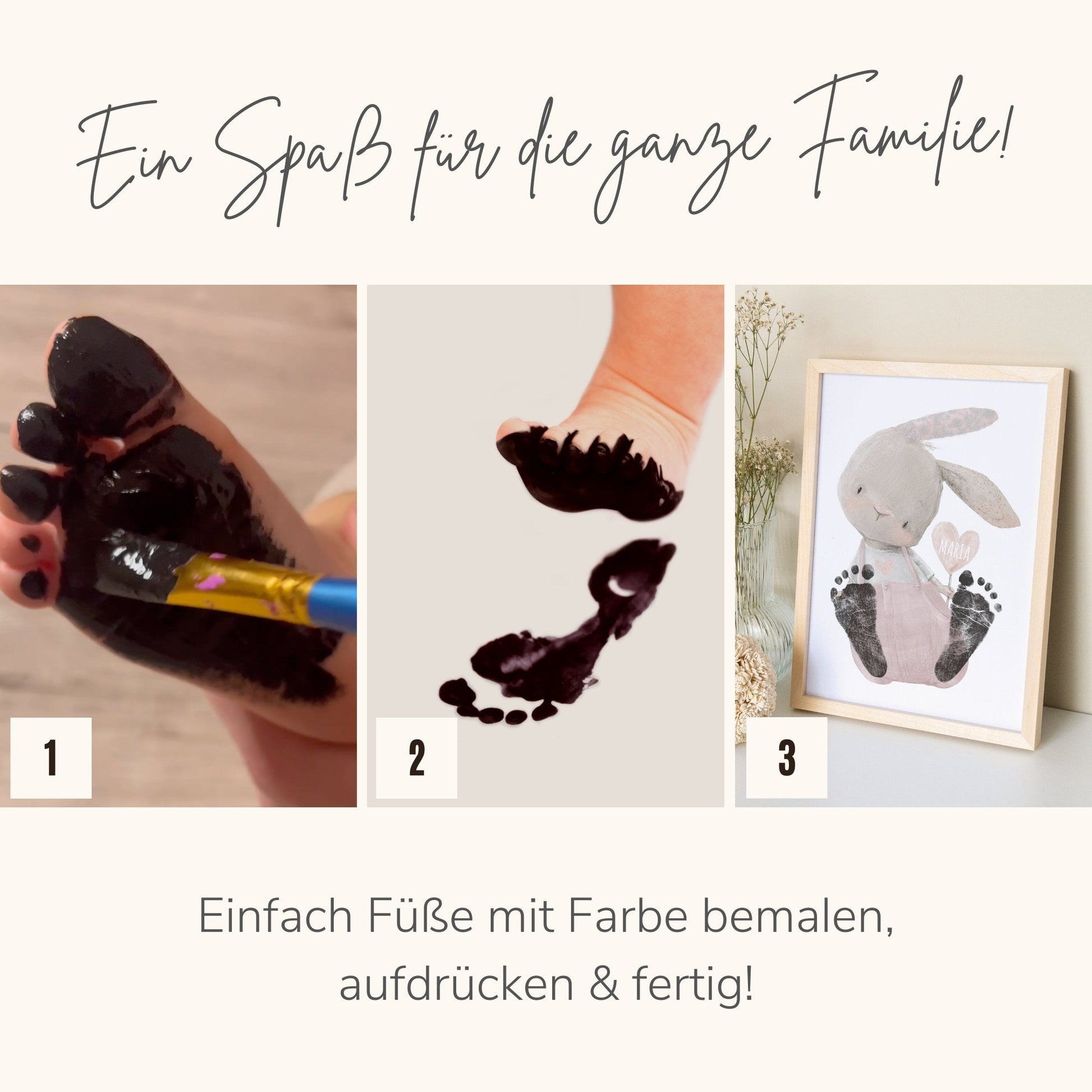 Baby Fußabdruck Bild Hase Altrosa Fußabdrücke Personalisiert Babygeschenk zur Geburt Geschenk Kleinkind Kinderzimmerdeko