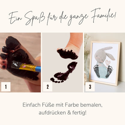 Baby Fußabdruck Bild Hase Türkis Fußabdrücke Personalisiert Babygeschenk zur Geburt Geschenk Kleinkind Kinderzimmerdeko