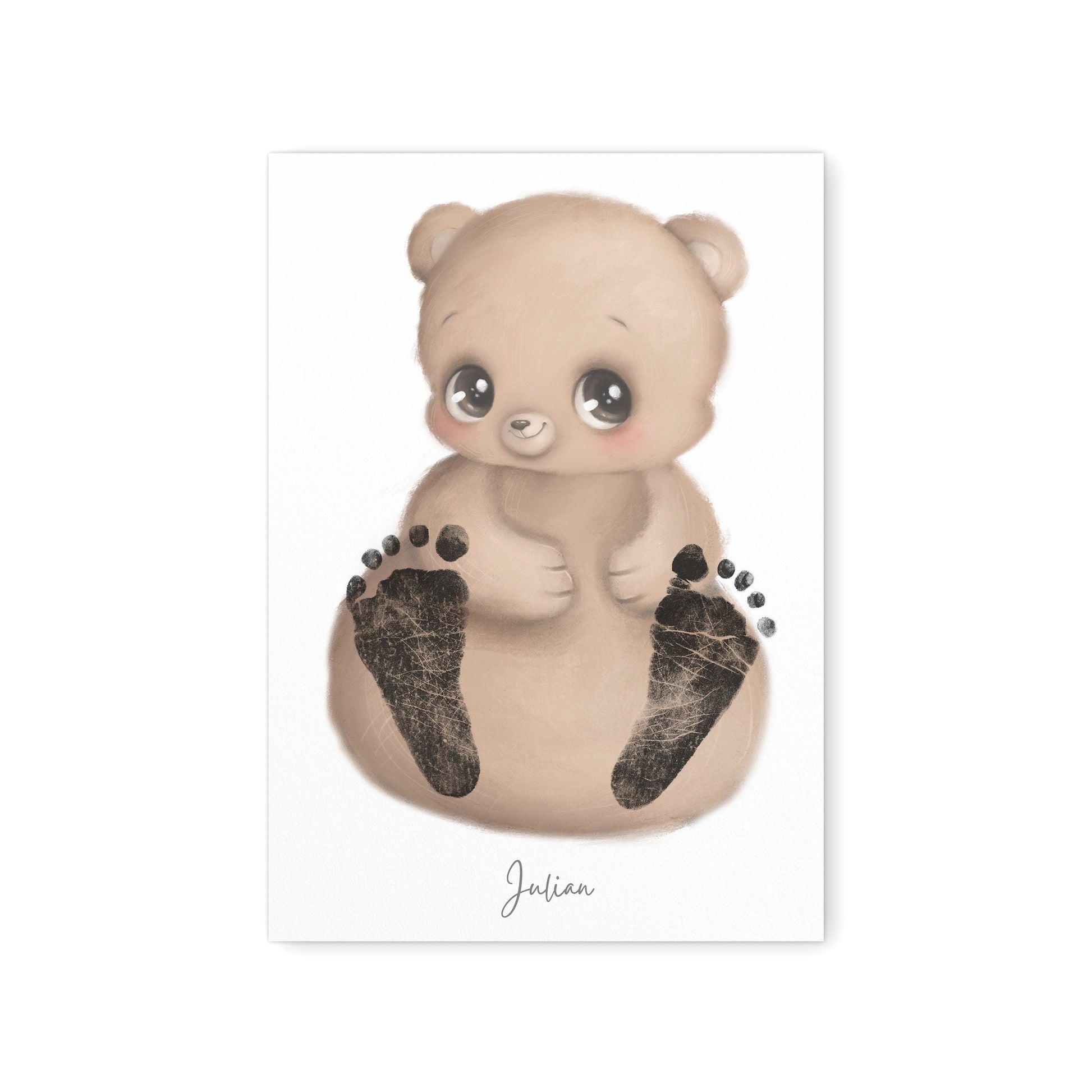 Baby Fußabdruck Bild Bär Fußabdrücke Personalisiert Babygeschenk zur Geburt Geschenk Kleinkind Kinderzimmerdeko (Ohne Farbe)