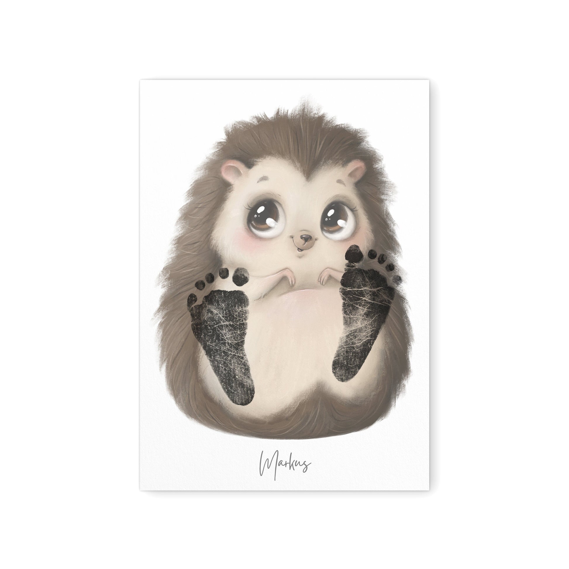 Baby Fußabdruck Bild Igel Fußabdrücke Personalisiert Babygeschenk zur Geburt Geschenk Kleinkind Kinderzimmerdeko (Ohne Farbe)