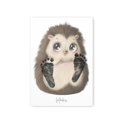 Baby Fußabdruck Bild Igel Fußabdrücke Personalisiert Babygeschenk zur Geburt Geschenk Kleinkind Kinderzimmerdeko (Ohne Farbe)