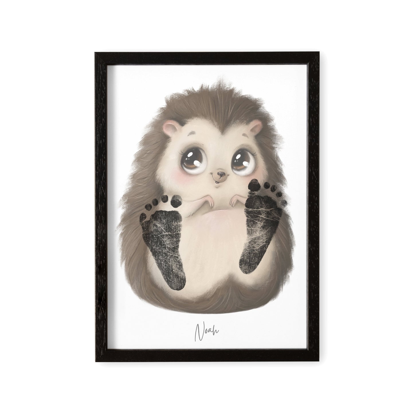 Baby Fußabdruck Bild Igel Fußabdrücke Personalisiert Babygeschenk zur Geburt Geschenk Kleinkind Kinderzimmerdeko (Ohne Farbe)