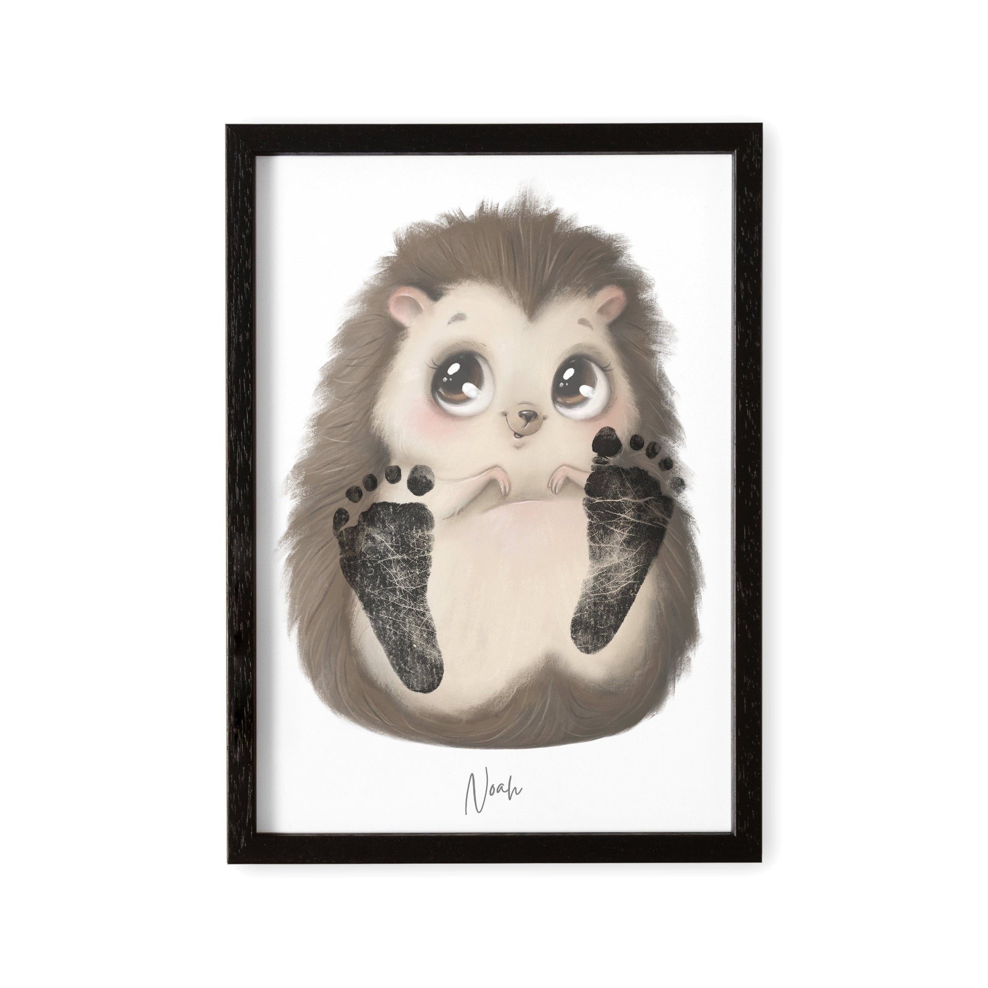 Baby Fußabdruck Bild Igel Fußabdrücke Personalisiert Babygeschenk zur Geburt Geschenk Kleinkind Kinderzimmerdeko (Ohne Farbe)
