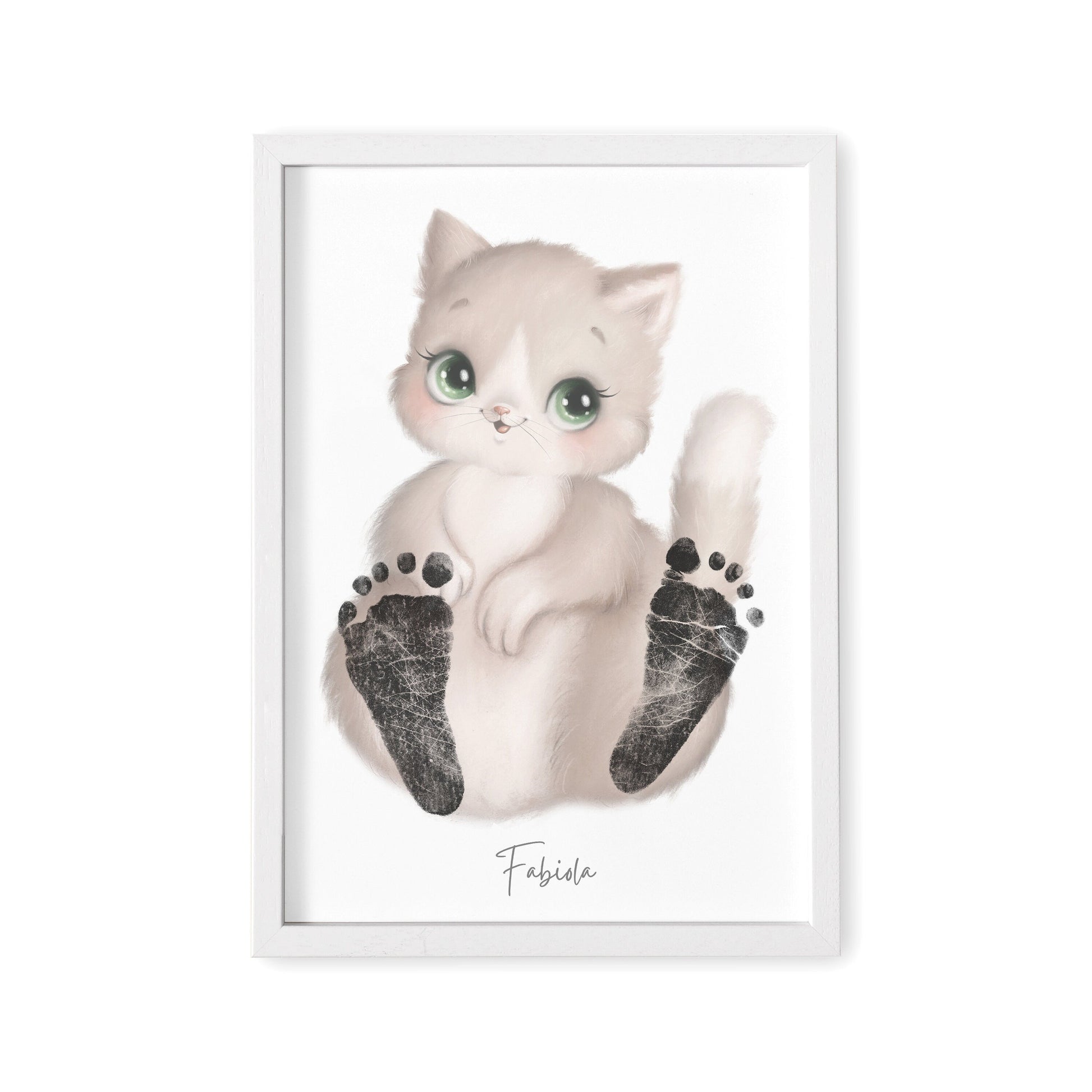 Baby Fußabdruck Bild Katze Fußabdrücke Personalisiert Babygeschenk zur Geburt Geschenk Kleinkind Kinderzimmerdeko (Ohne Farbe)