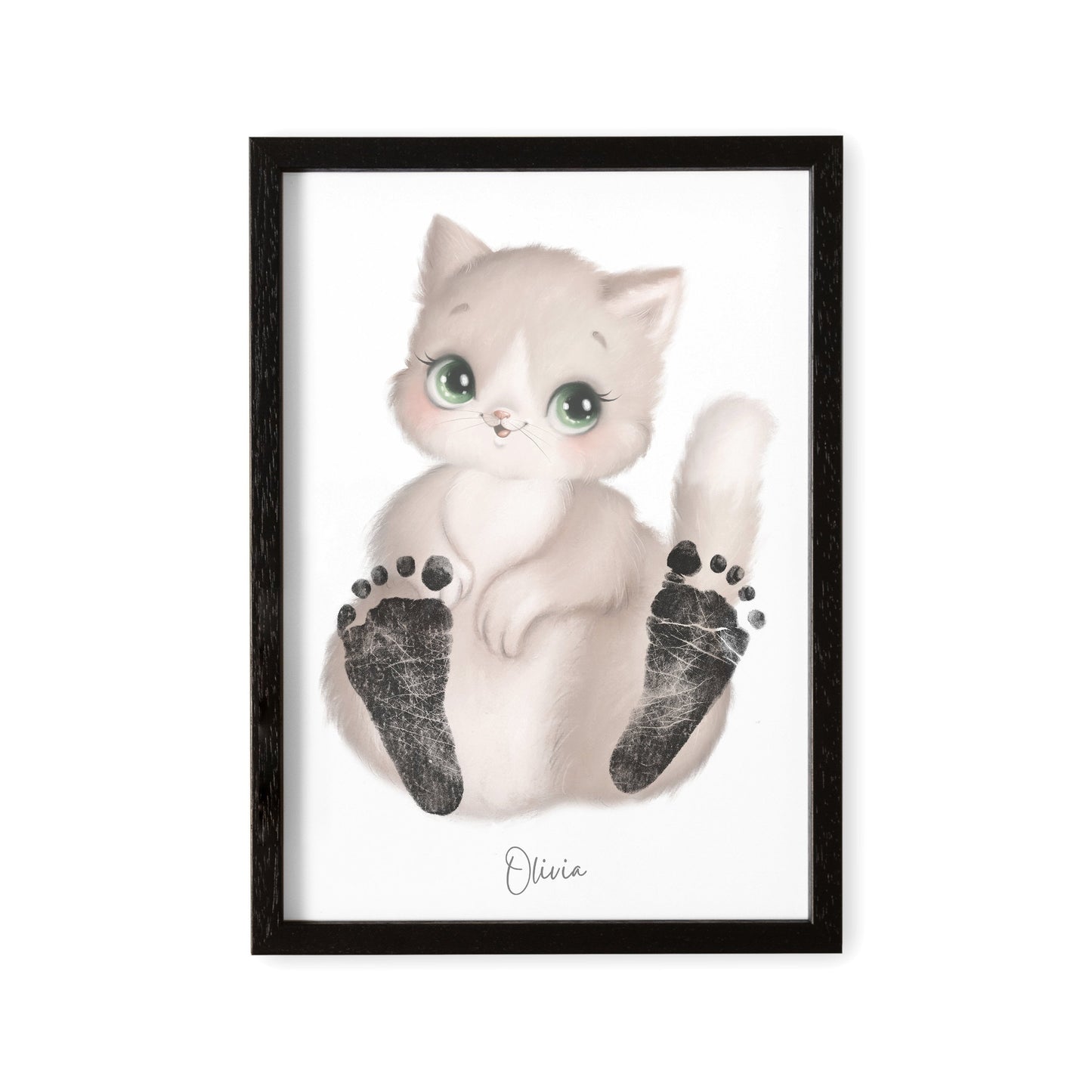 Baby Fußabdruck Bild Katze Fußabdrücke Personalisiert Babygeschenk zur Geburt Geschenk Kleinkind Kinderzimmerdeko (Ohne Farbe)