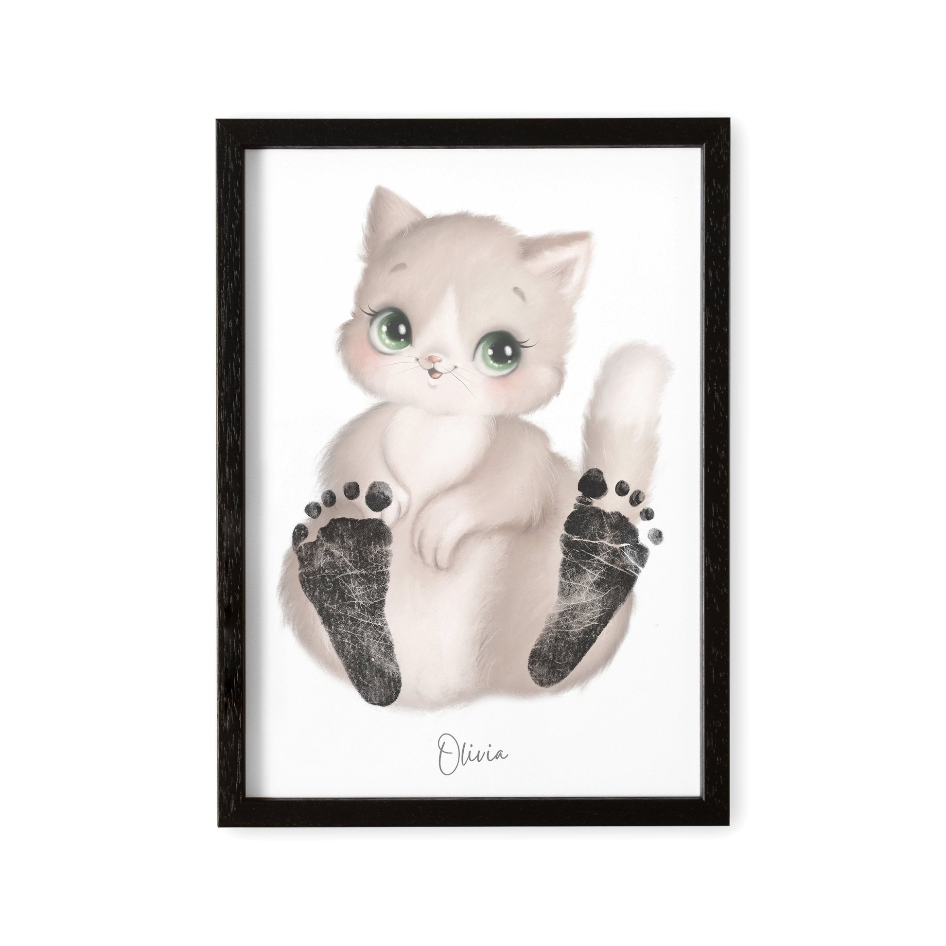 Baby Fußabdruck Bild Katze Fußabdrücke Personalisiert Babygeschenk zur Geburt Geschenk Kleinkind Kinderzimmerdeko (Ohne Farbe)