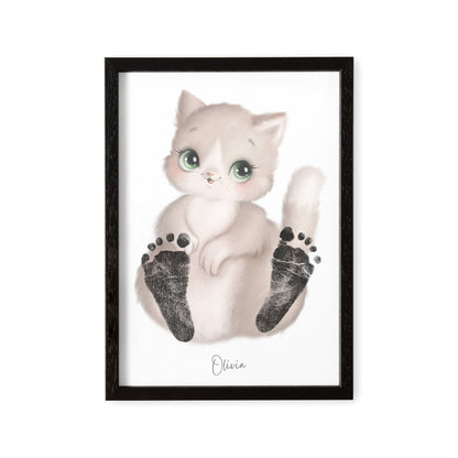Baby Fußabdruck Bild Katze Fußabdrücke Personalisiert Babygeschenk zur Geburt Geschenk Kleinkind Kinderzimmerdeko (Ohne Farbe)
