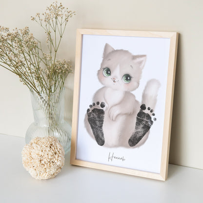 Baby Fußabdruck Bild Katze Fußabdrücke Personalisiert Babygeschenk zur Geburt Geschenk Kleinkind Kinderzimmerdeko (Ohne Farbe)