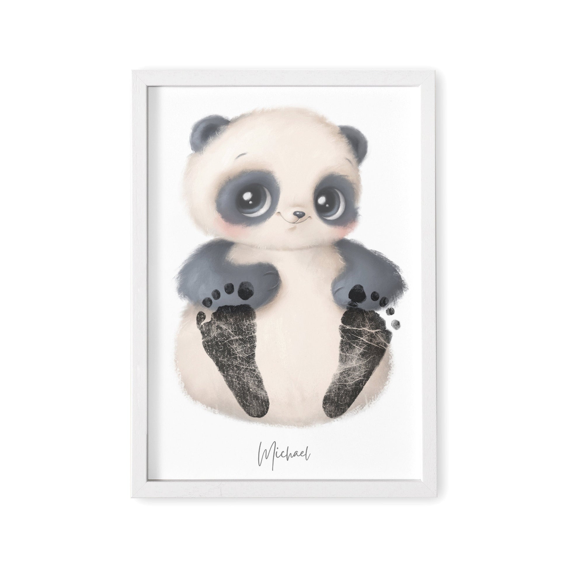 Baby Fußabdruck Bild Panda Fußabdrücke Personalisiert Babygeschenk zur Geburt Geschenk Kleinkind Kinderzimmerdeko (Ohne Farbe)
