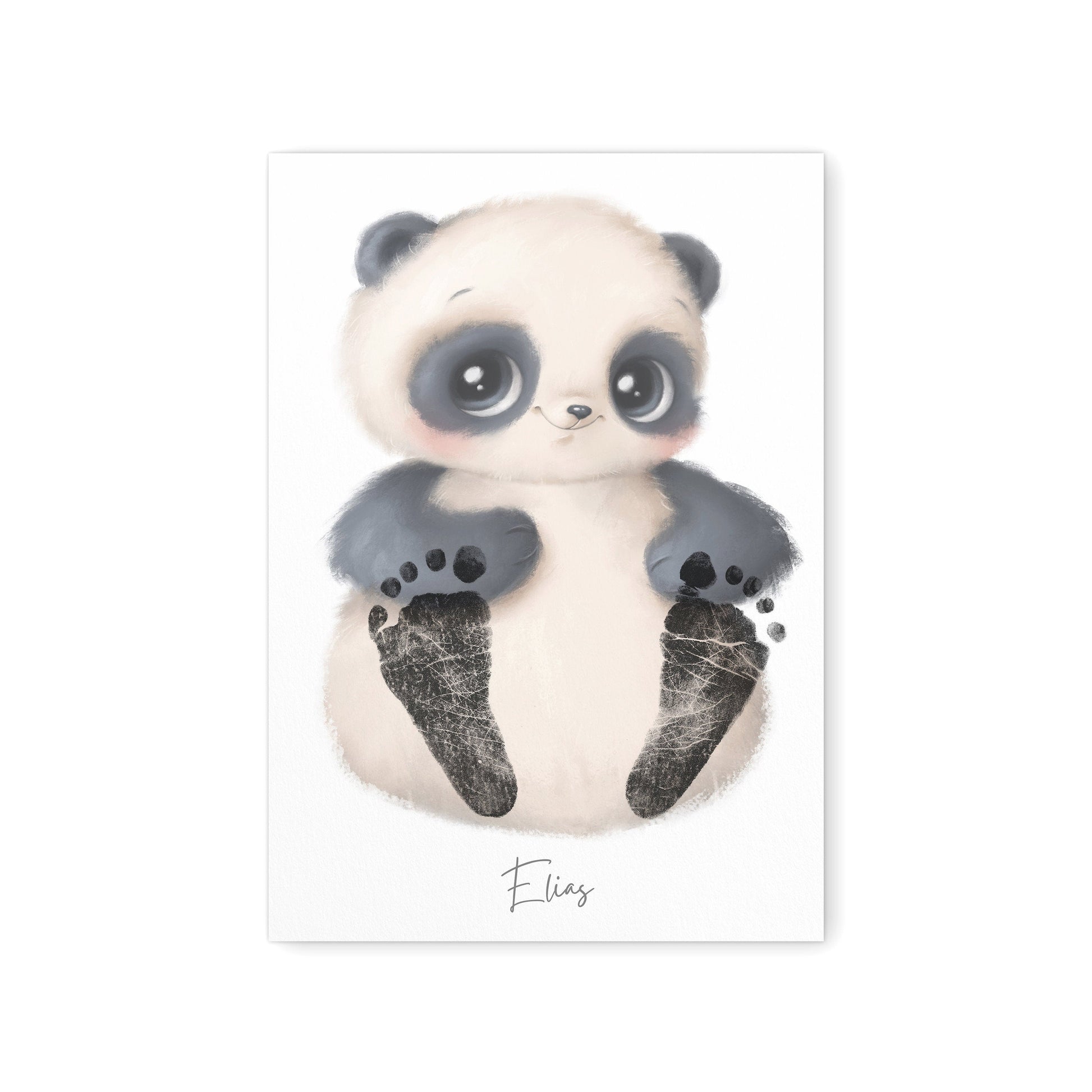 Baby Fußabdruck Bild Panda Fußabdrücke Personalisiert Babygeschenk zur Geburt Geschenk Kleinkind Kinderzimmerdeko (Ohne Farbe)