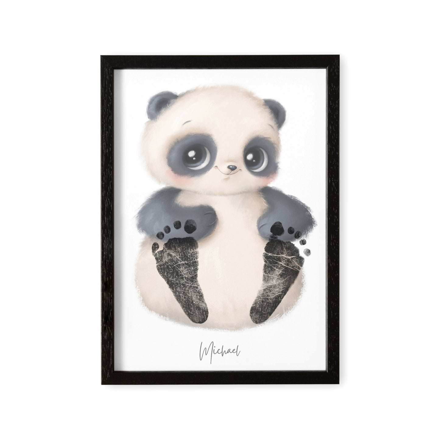 Baby Fußabdruck Bild Panda Fußabdrücke Personalisiert Babygeschenk zur Geburt Geschenk Kleinkind Kinderzimmerdeko (Ohne Farbe)