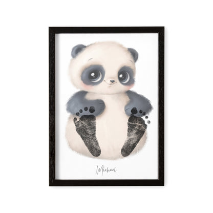 Baby Fußabdruck Bild Panda Fußabdrücke Personalisiert Babygeschenk zur Geburt Geschenk Kleinkind Kinderzimmerdeko (Ohne Farbe)