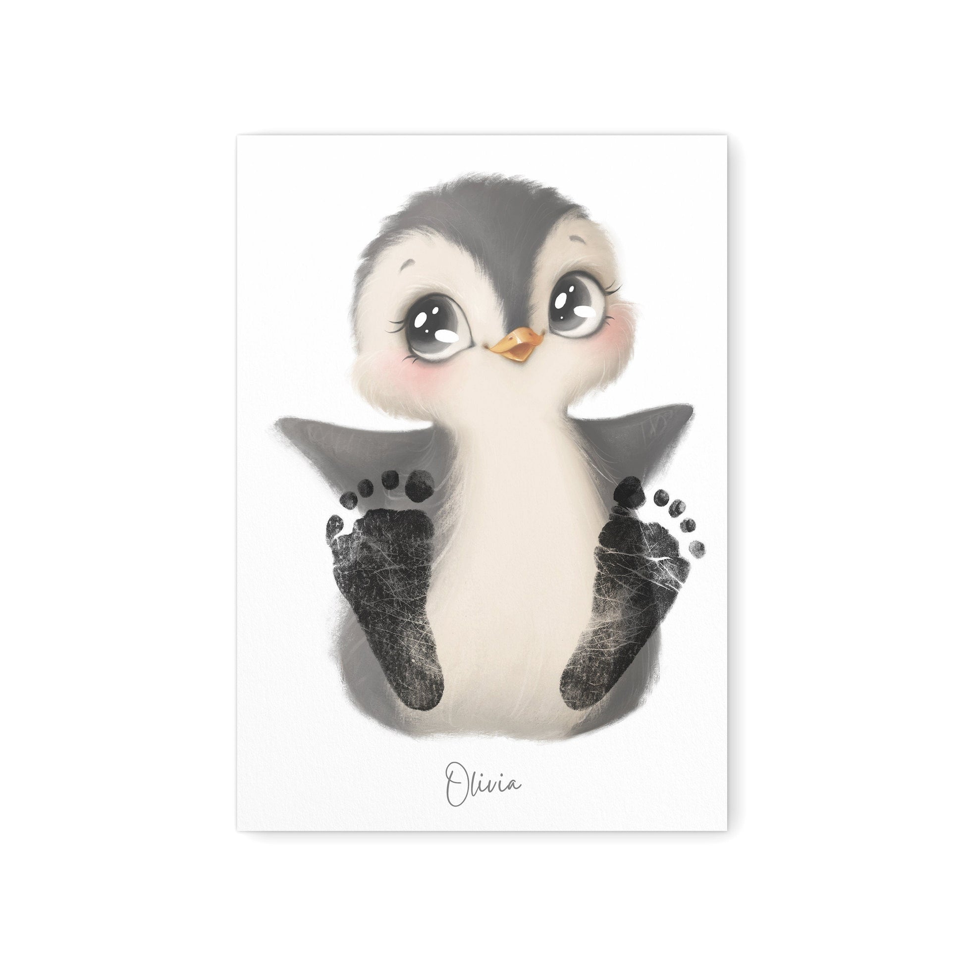 Baby Fußabdruck Bild Pinguin Fußabdrücke Personalisiert Babygeschenk zur Geburt Geschenk Kleinkind Kinderzimmerdeko (Ohne Farbe)