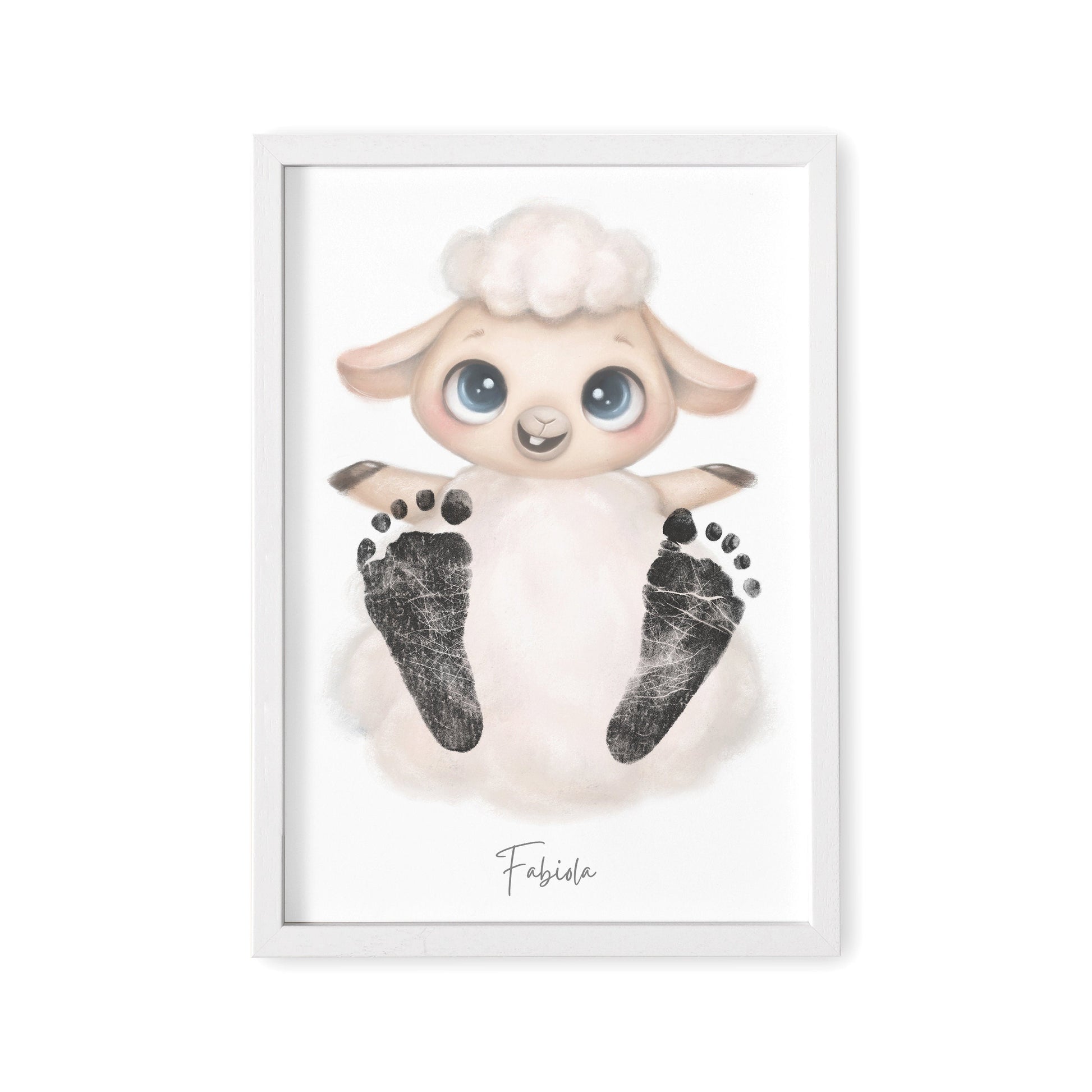 Baby Fußabdruck Bild Schaaf Fußabdrücke Personalisiert Babygeschenk zur Geburt Geschenk Kleinkind Kinderzimmerdeko (Ohne Farbe)