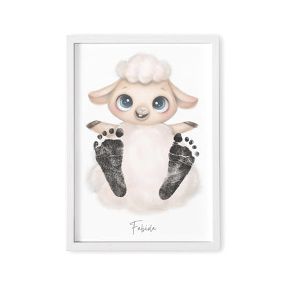 Baby Fußabdruck Bild Schaaf Fußabdrücke Personalisiert Babygeschenk zur Geburt Geschenk Kleinkind Kinderzimmerdeko (Ohne Farbe)