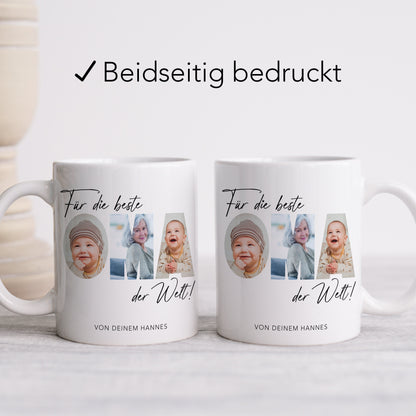 Oma Geschenk Geburtstag Tasse personalisierte Fototasse mit Fotos der Enkelkinder Beste Oma der Welt Großvater