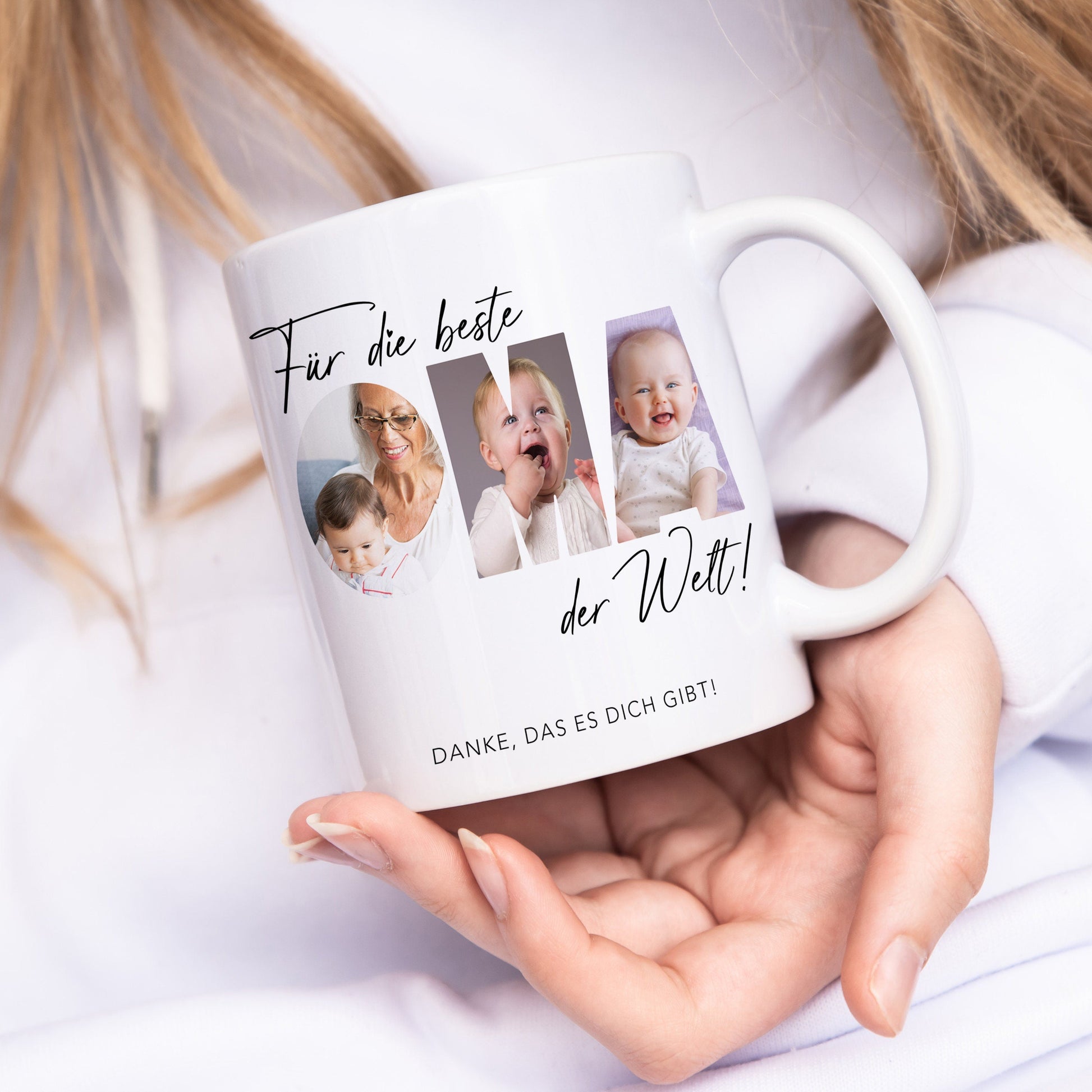 Oma Geschenk Geburtstag Tasse personalisierte Fototasse mit Fotos der Enkelkinder Beste Oma der Welt Großvater