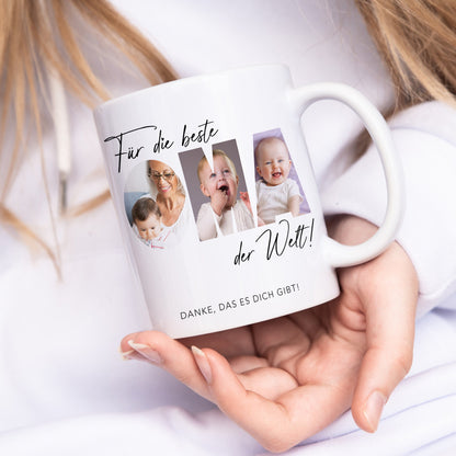 Oma Geschenk Geburtstag Tasse personalisierte Fototasse mit Fotos der Enkelkinder Beste Oma der Welt Großvater
