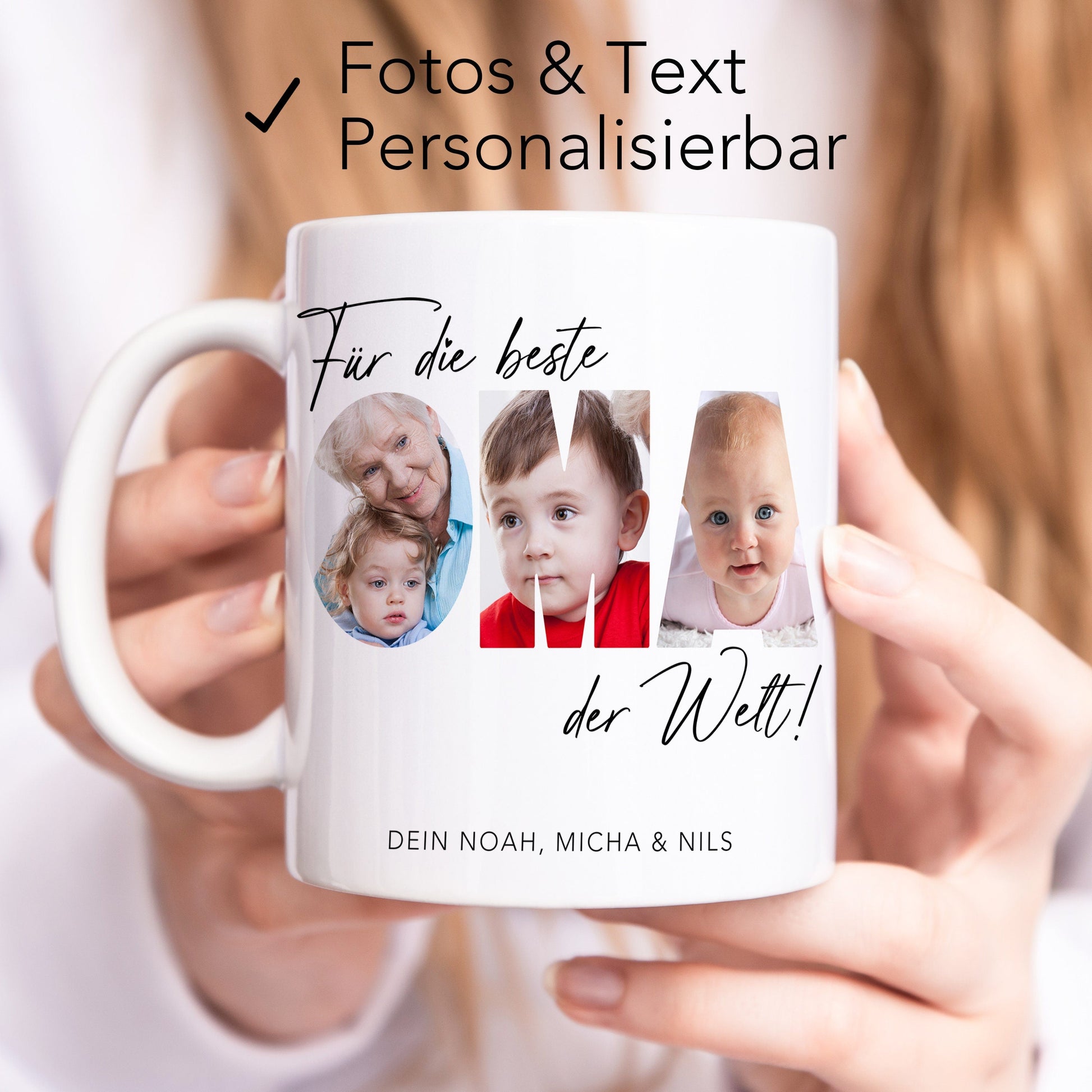 Oma Geschenk Geburtstag Tasse personalisierte Fototasse mit Fotos der Enkelkinder Beste Oma der Welt Großvater