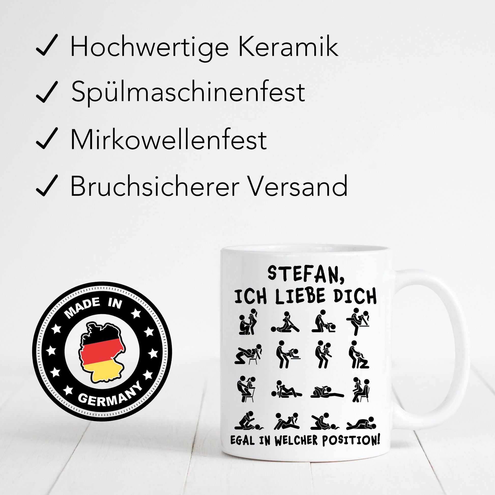 Tasse Personalisiert für Freund Freundin Partner "Ich liebe dich egal in welcher Position" Valentinstag Jahrestag Lustier Spruch Geschenk