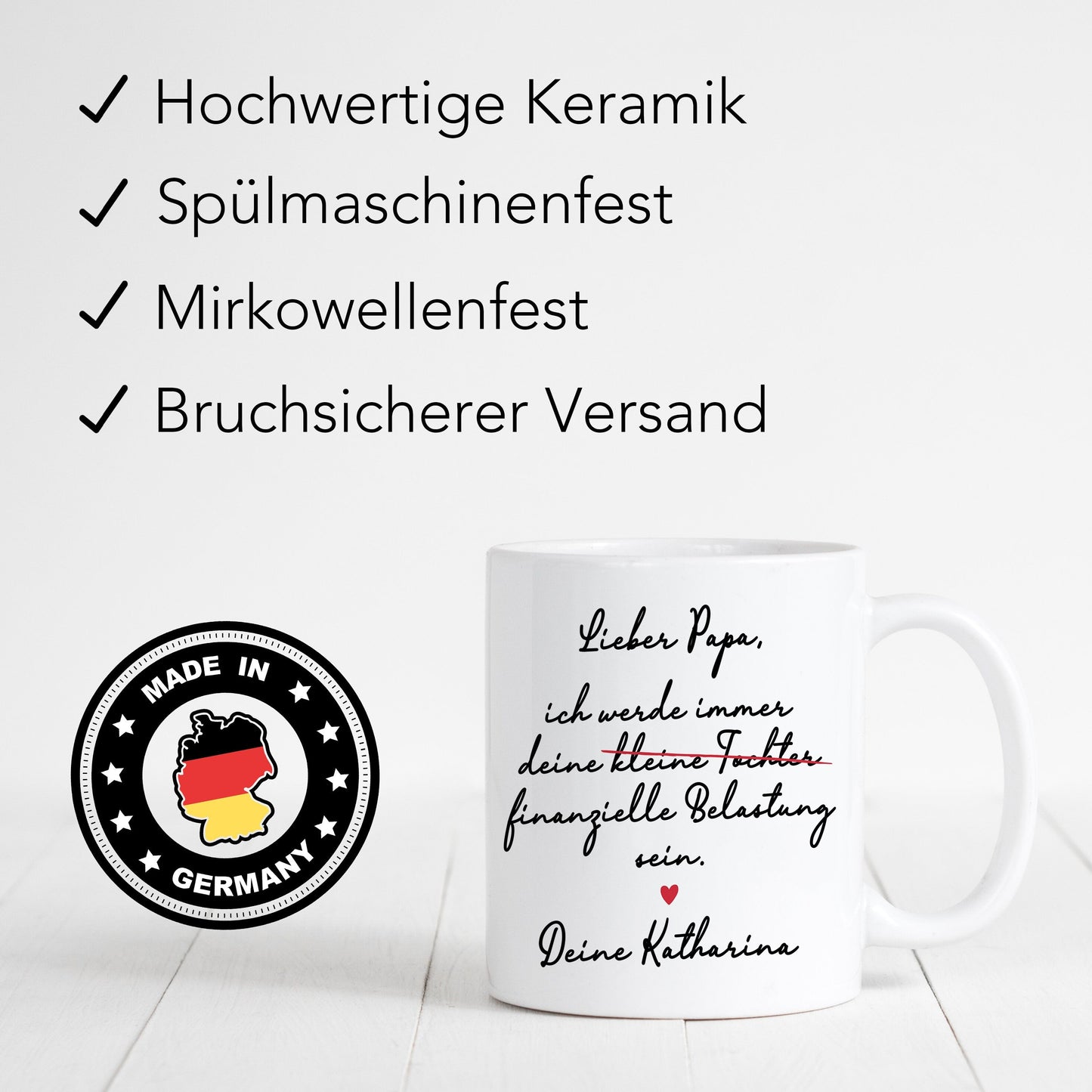 Papa Tochter Geschenk Tasse "ich werde immer eine finanzielle Belastung sein" Personalisiert mit Spruch Vatertagsgeschenk Vater Geschenk