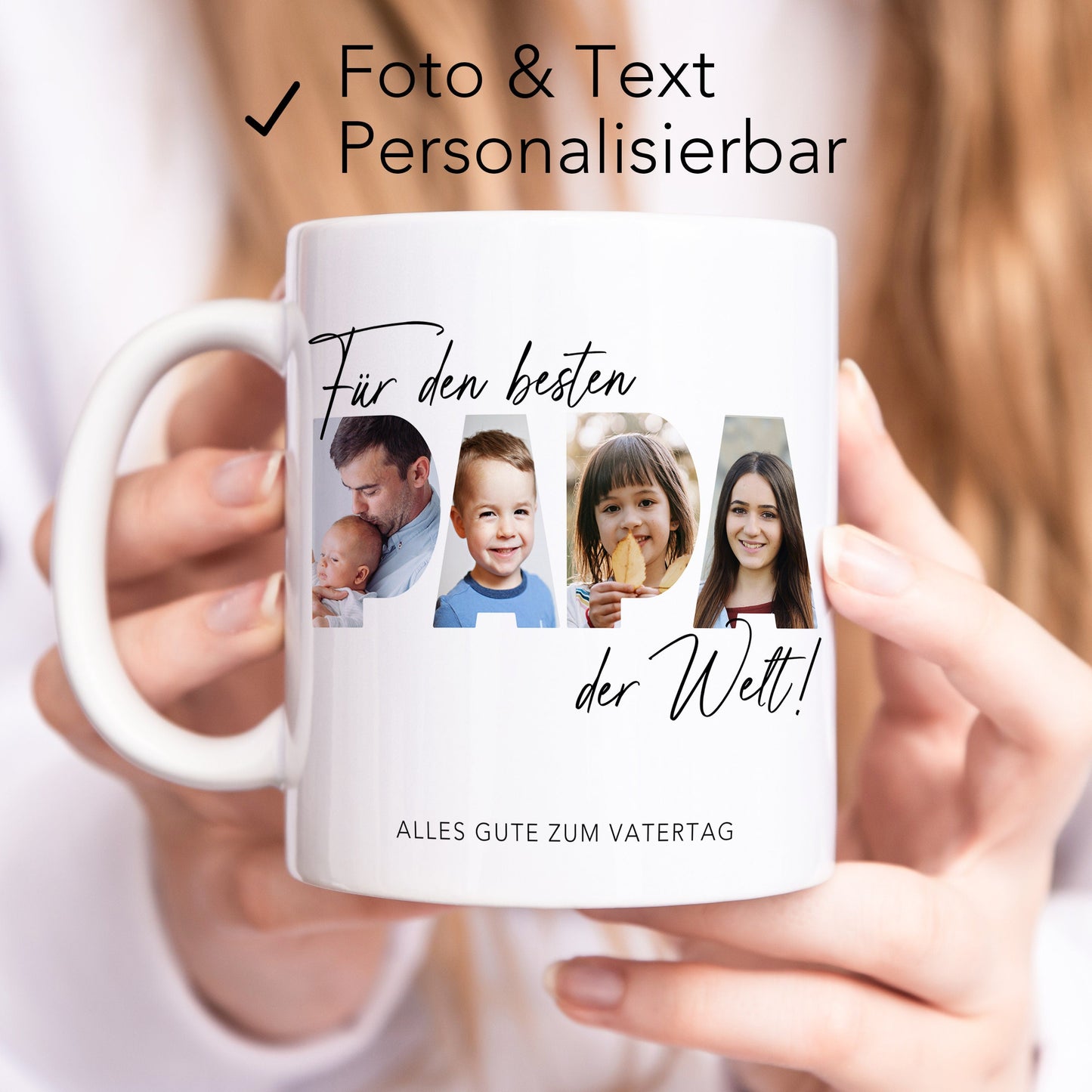 Papa Geschenk zum Geburtstag Fototasse Vater personalisiert Tasse mit Fotos der Kinder Bester Papa der Welt Vatertagsgeschenk