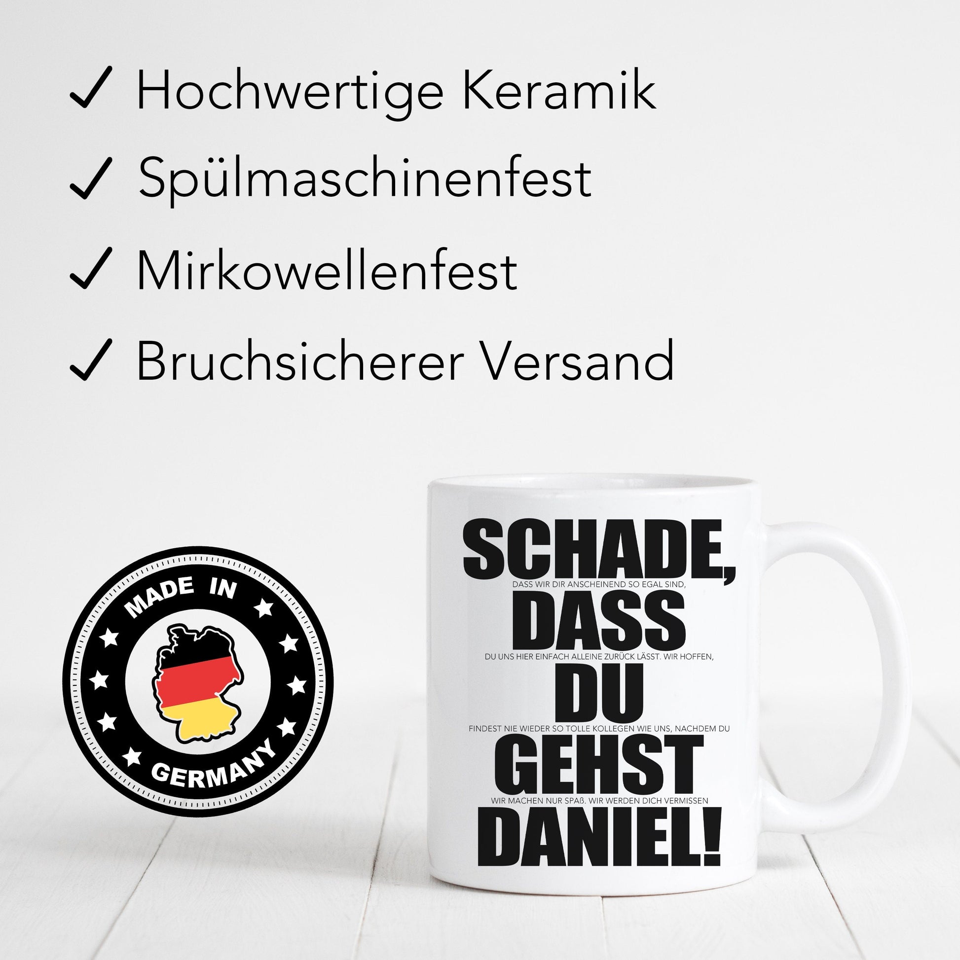 Schade dass du gehst Tasse Personalisiert zum Abschied Kollegin Kollege Jobwechsel Lustiges Abschiedsgeschenk Arbeitskollegin