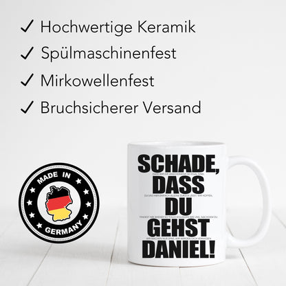 Schade dass du gehst Tasse Personalisiert zum Abschied Kollegin Kollege Jobwechsel Lustiges Abschiedsgeschenk Arbeitskollegin