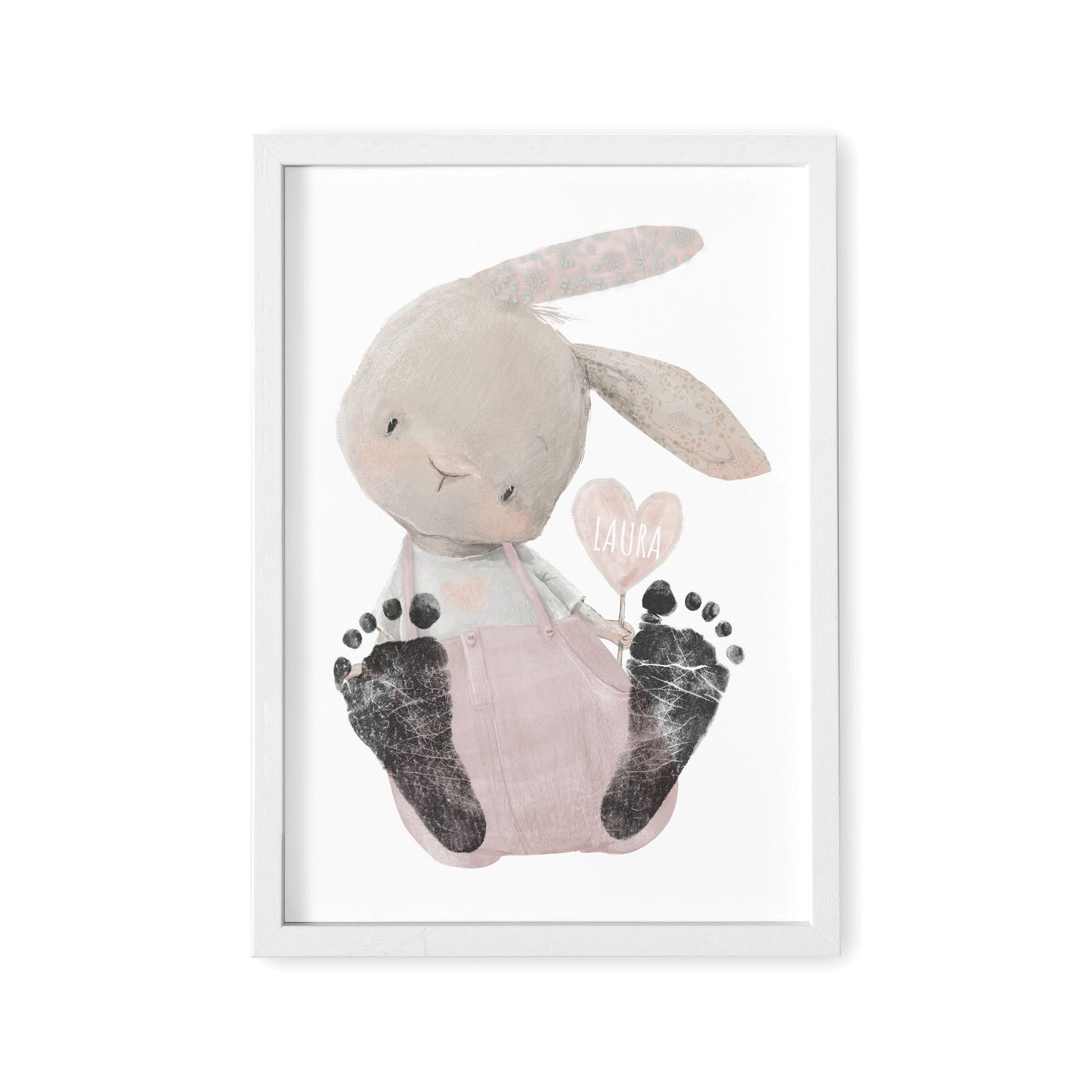 Baby Fußabdruck Bild Hase Altrosa Fußabdrücke Personalisiert Babygeschenk zur Geburt Geschenk Kleinkind Kinderzimmerdeko