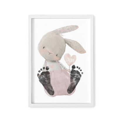 Baby Fußabdruck Bild Hase Altrosa Fußabdrücke Personalisiert Babygeschenk zur Geburt Geschenk Kleinkind Kinderzimmerdeko