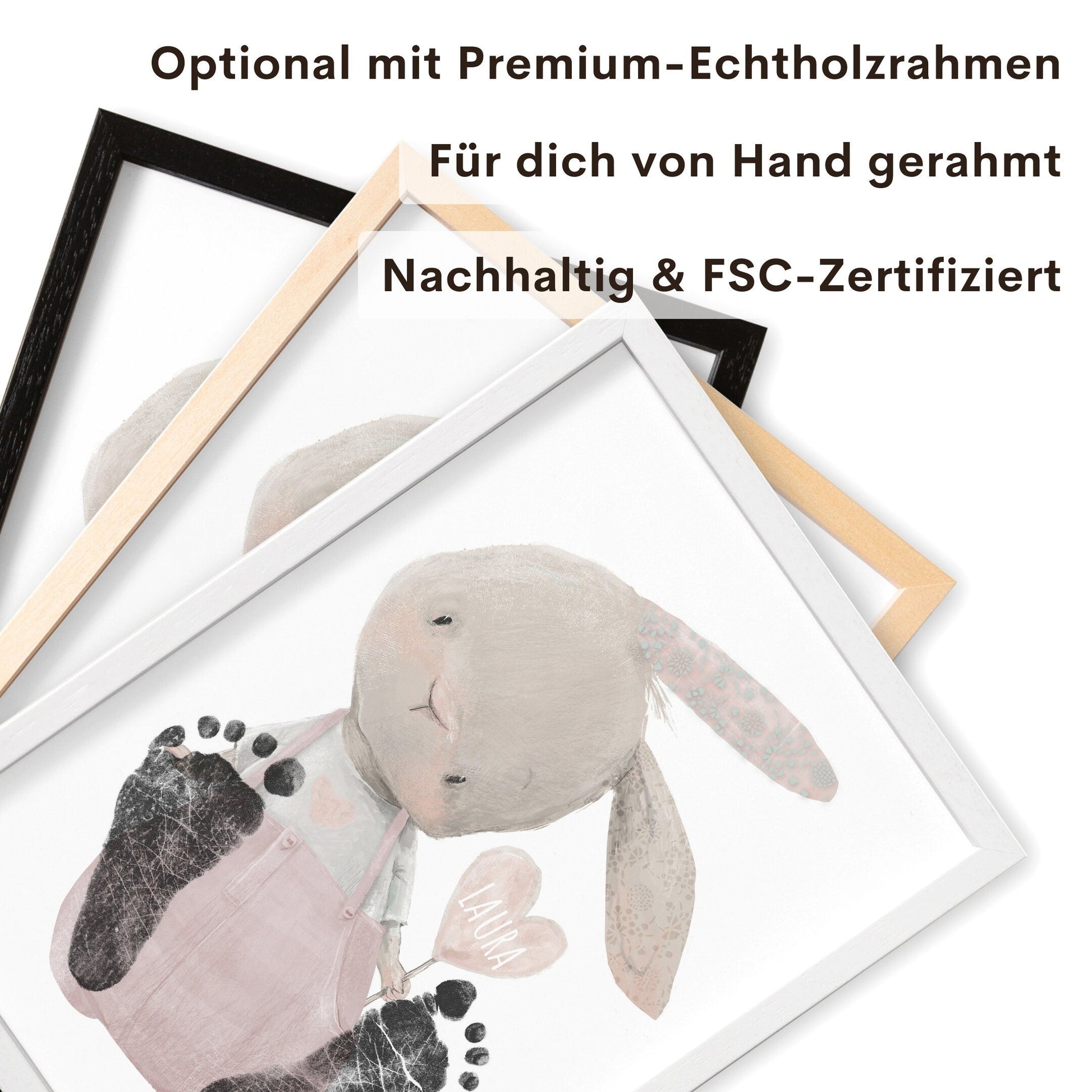 Baby Fußabdruck Bild Hase Altrosa Fußabdrücke Personalisiert Babygeschenk zur Geburt Geschenk Kleinkind Kinderzimmerdeko