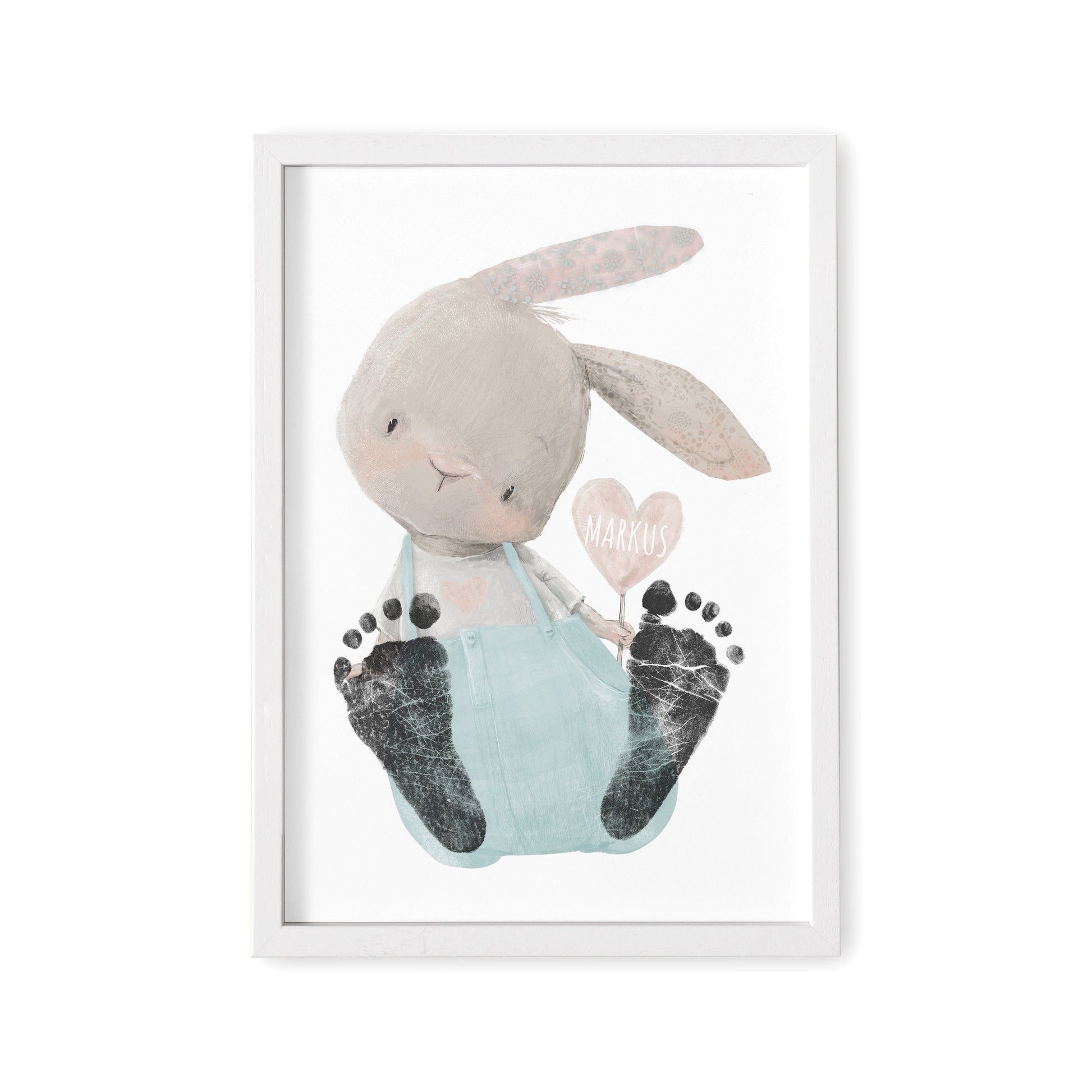 Baby Fußabdruck Bild Hase Türkis Fußabdrücke Personalisiert Babygeschenk zur Geburt Geschenk Kleinkind Kinderzimmerdeko