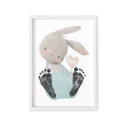 Baby Fußabdruck Bild Hase Türkis Fußabdrücke Personalisiert Babygeschenk zur Geburt Geschenk Kleinkind Kinderzimmerdeko