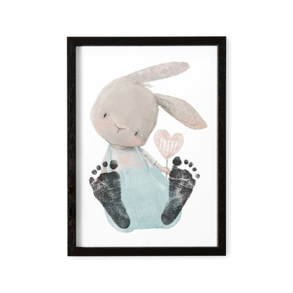Baby Fußabdruck Bild Hase Türkis Fußabdrücke Personalisiert Babygeschenk zur Geburt Geschenk Kleinkind Kinderzimmerdeko