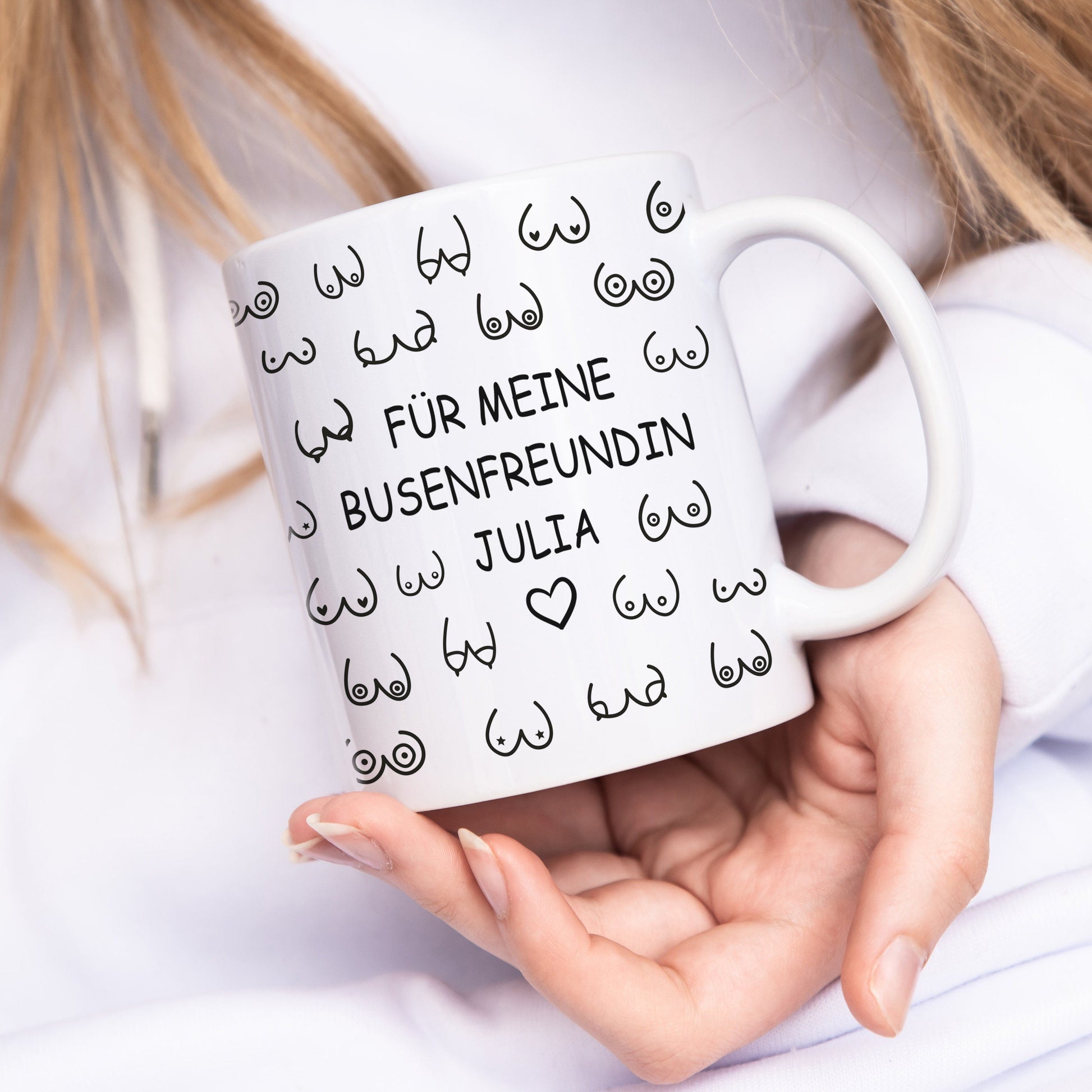 Busenfreundin Tasse Brüste personalisiert mit Namen Tittentasse Kaffeetasse witziges Geschenk für beste Freundin Geburtstag