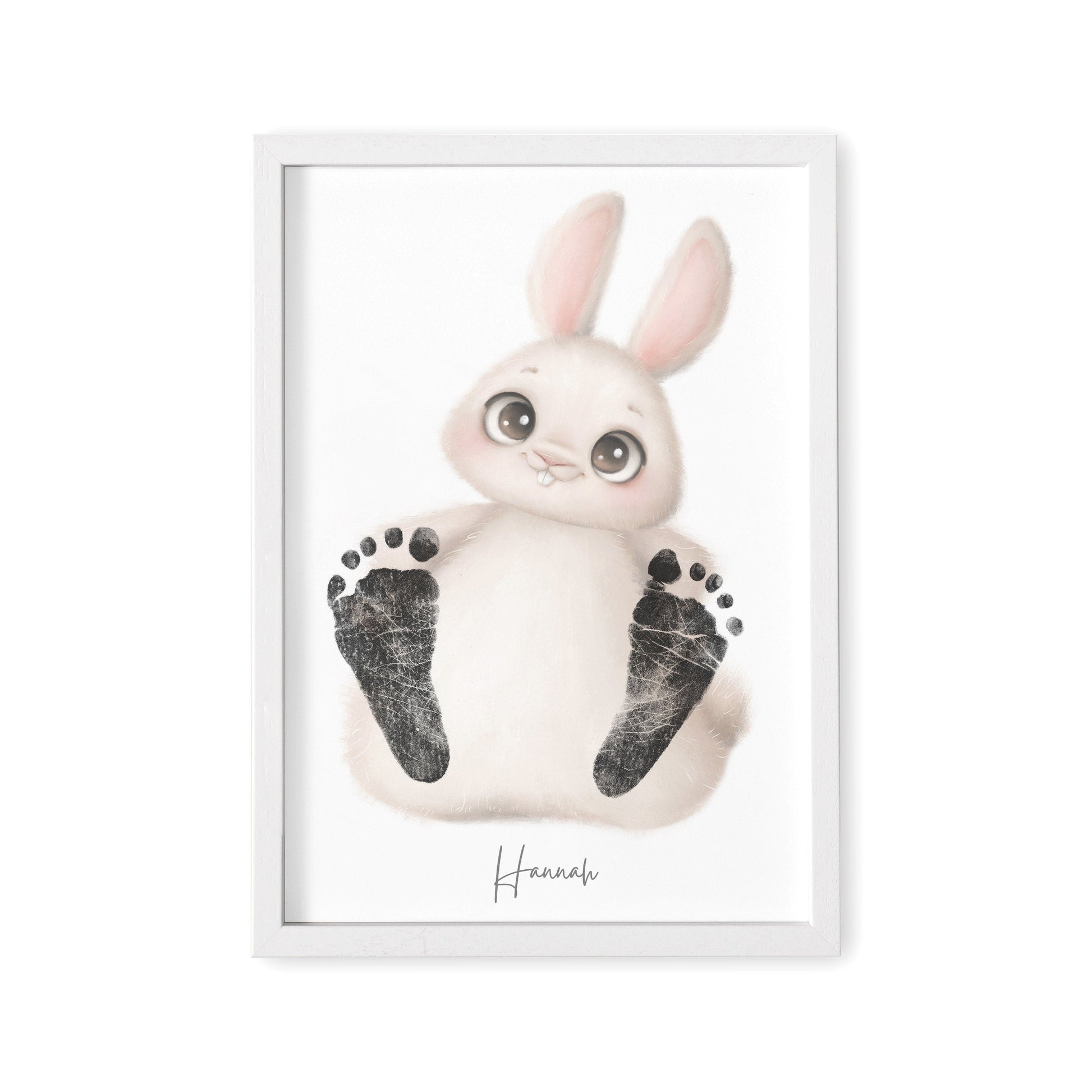 Baby Fußabdruck Bild Hase Fußabdrücke Personalisiert Babygeschenk zur Geburt Geschenk Kleinkind Kinderzimmerdeko (Ohne Farbe)