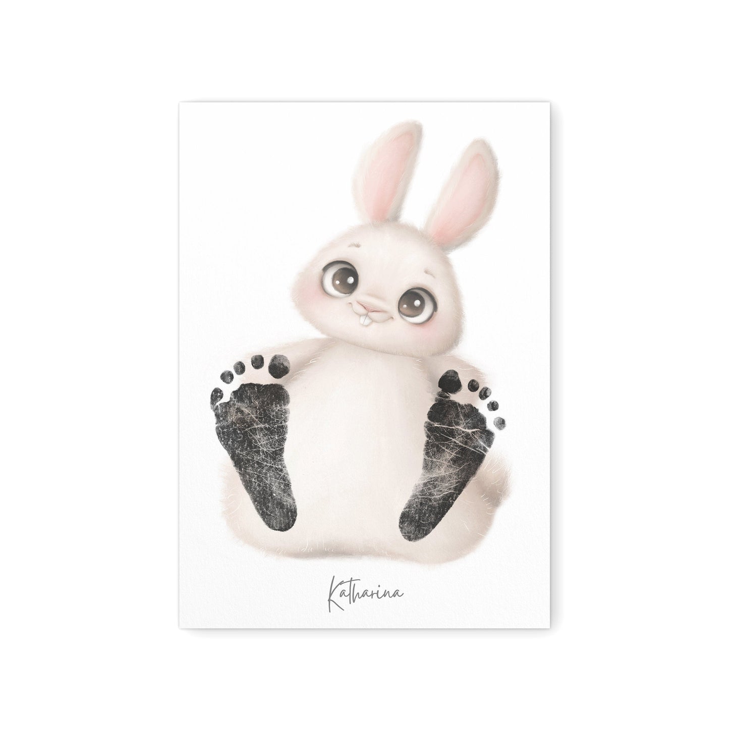 Baby Fußabdruck Bild Hase Fußabdrücke Personalisiert Babygeschenk zur Geburt Geschenk Kleinkind Kinderzimmerdeko (Ohne Farbe)
