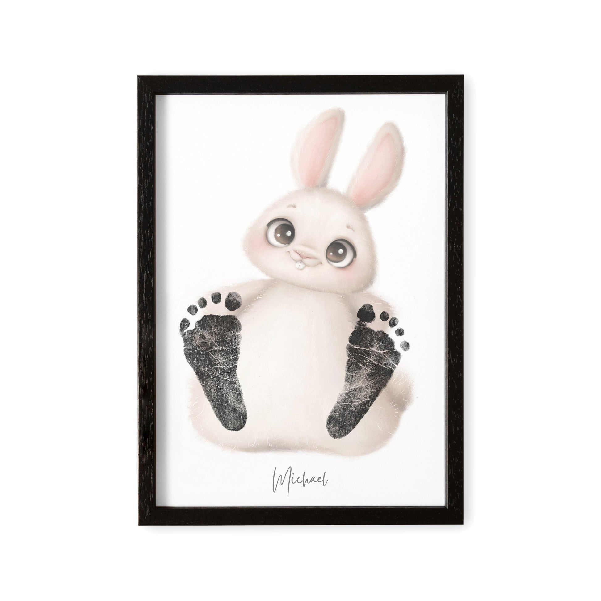 Baby Fußabdruck Bild Hase Fußabdrücke Personalisiert Babygeschenk zur Geburt Geschenk Kleinkind Kinderzimmerdeko (Ohne Farbe)