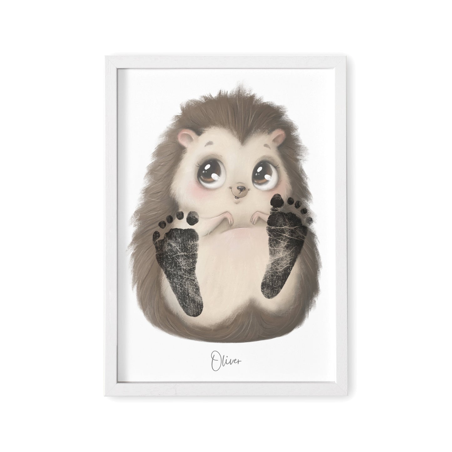 Baby Fußabdruck Bild Igel Fußabdrücke Personalisiert Babygeschenk zur Geburt Geschenk Kleinkind Kinderzimmerdeko (Ohne Farbe)